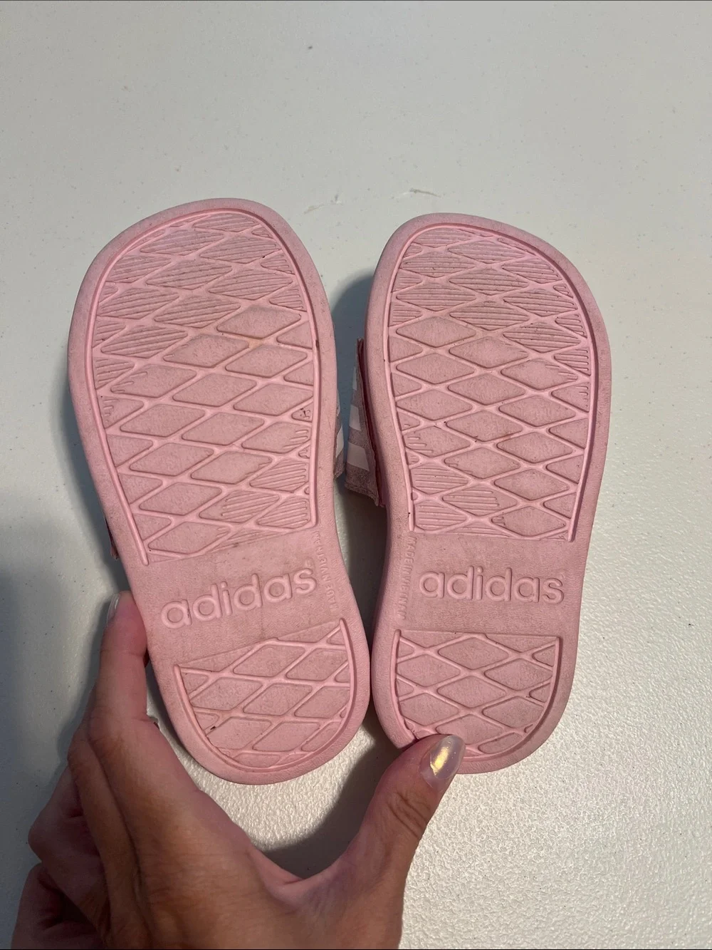 adidas Kids Light Pink Slides with Glitter Rose Straps